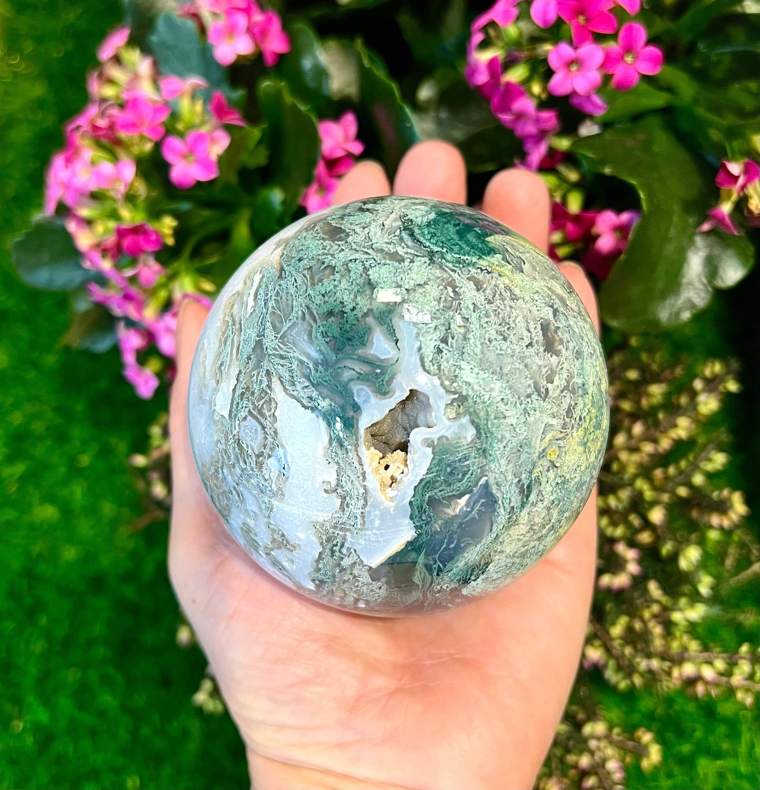 KayleeNYC - Venta al por mayor Piedras/cristales espirituales - Lote al por mayor de 4-5 piezas de esfera de ágata de musgo natural de 5,9 a 6 libras5