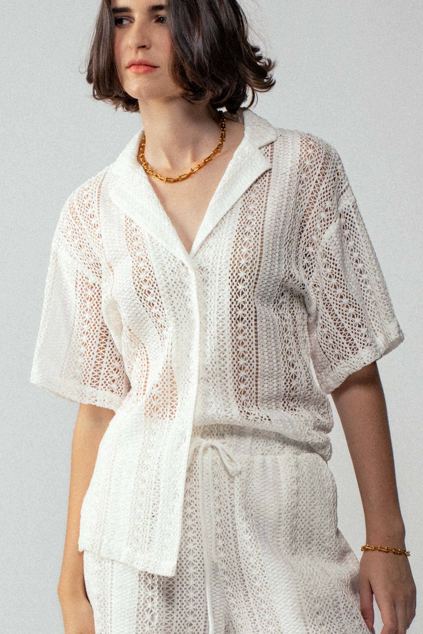 Urban Daizy - Wholesale Button Down Shirt - Women's - Open Knit Button-Down Oversized Shirt3