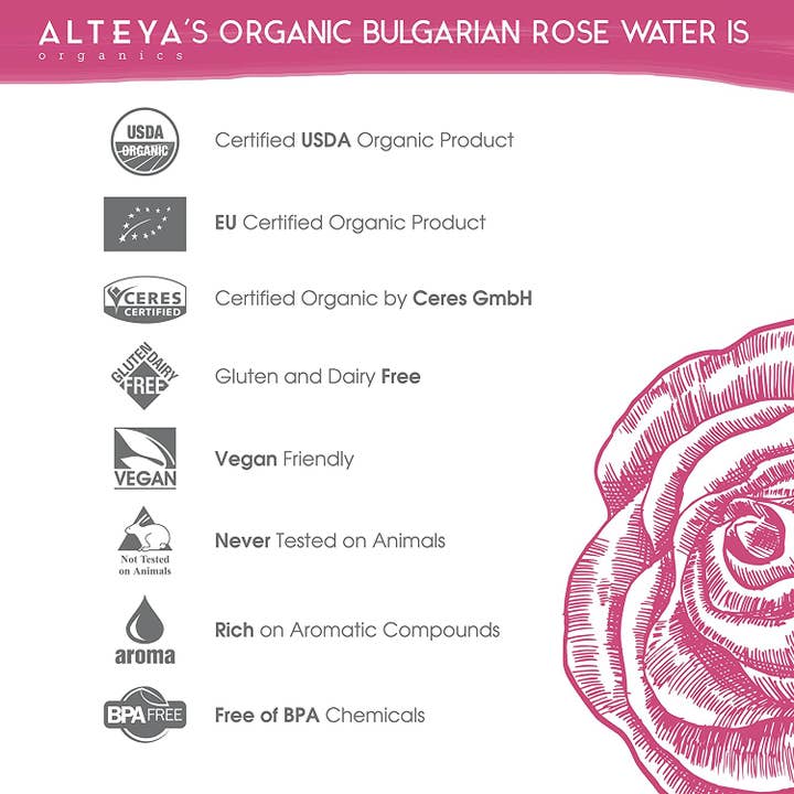Alteya Organics - Wholesale Face & Body Mist/Water - Organic Bulgarian Rose Water 200 ml - Violet Glass