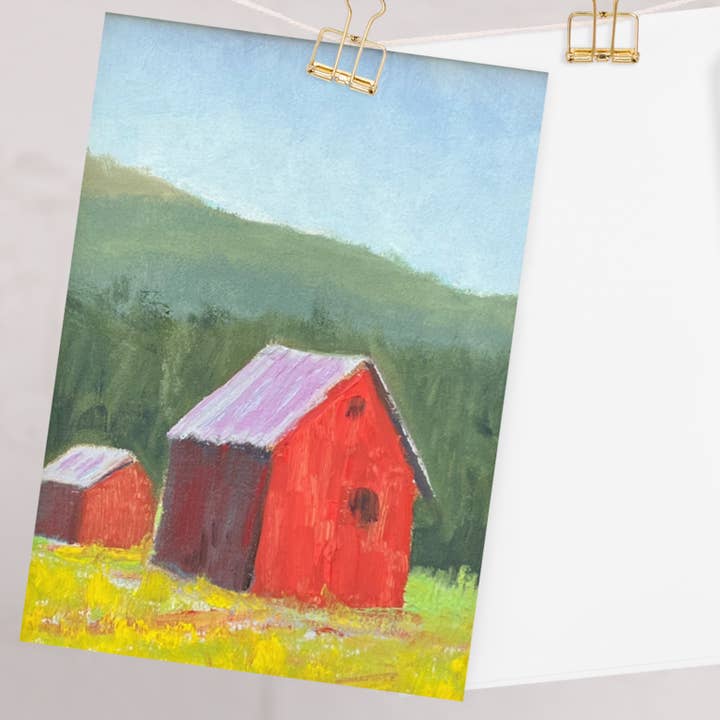 Grange rouge - Americana, carte de vœux de ferme pastorale pour la vente par Kelly Beyer Art Cards & Prints