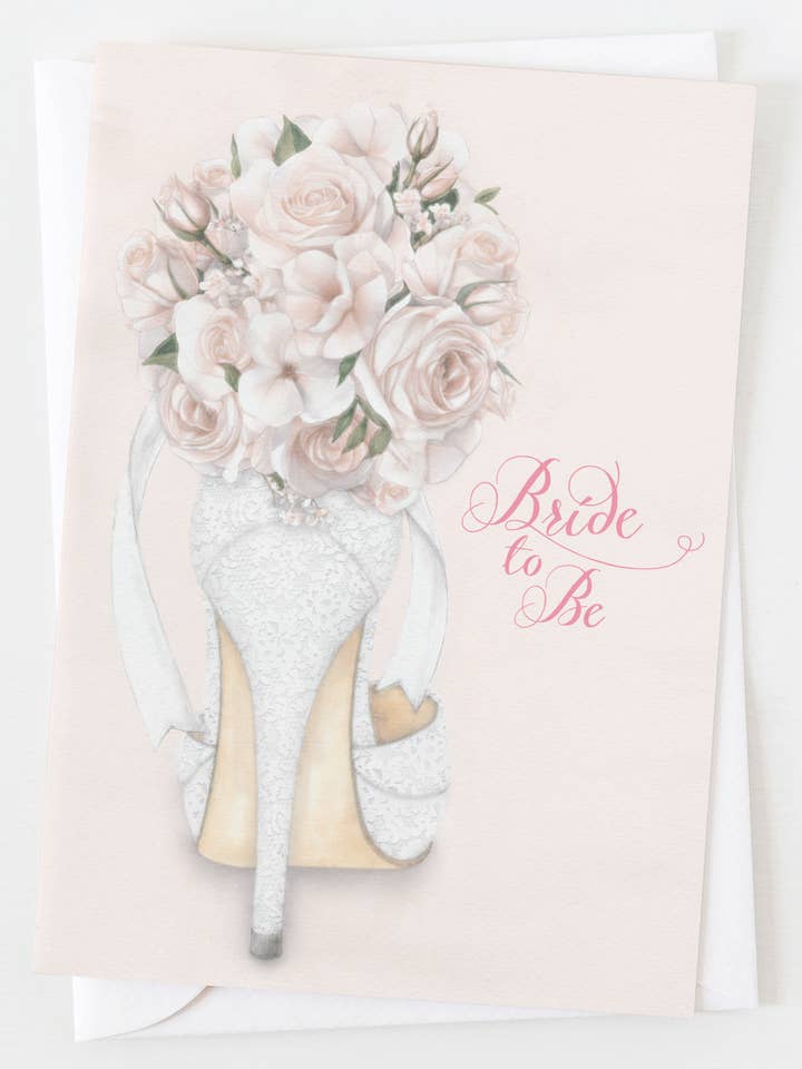 Bride-to_Be Lace Heel with Bouquet Greeting Card C_2402 for wholesale by Ann Scott Design