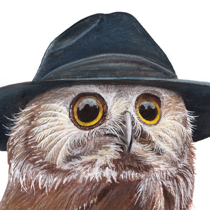A2 Card No.39 - "Saw-Whet Owl with Trilby" for wholesale by Birds with Hats