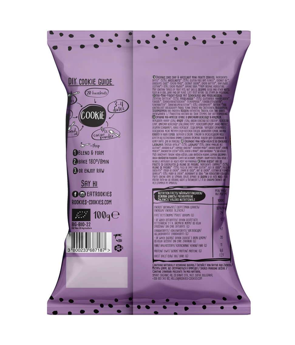 Smart Organic - Wholesale Cookie - Mini Cookies Choc Chip & Hazelnut, Bio, Rookies 100g2