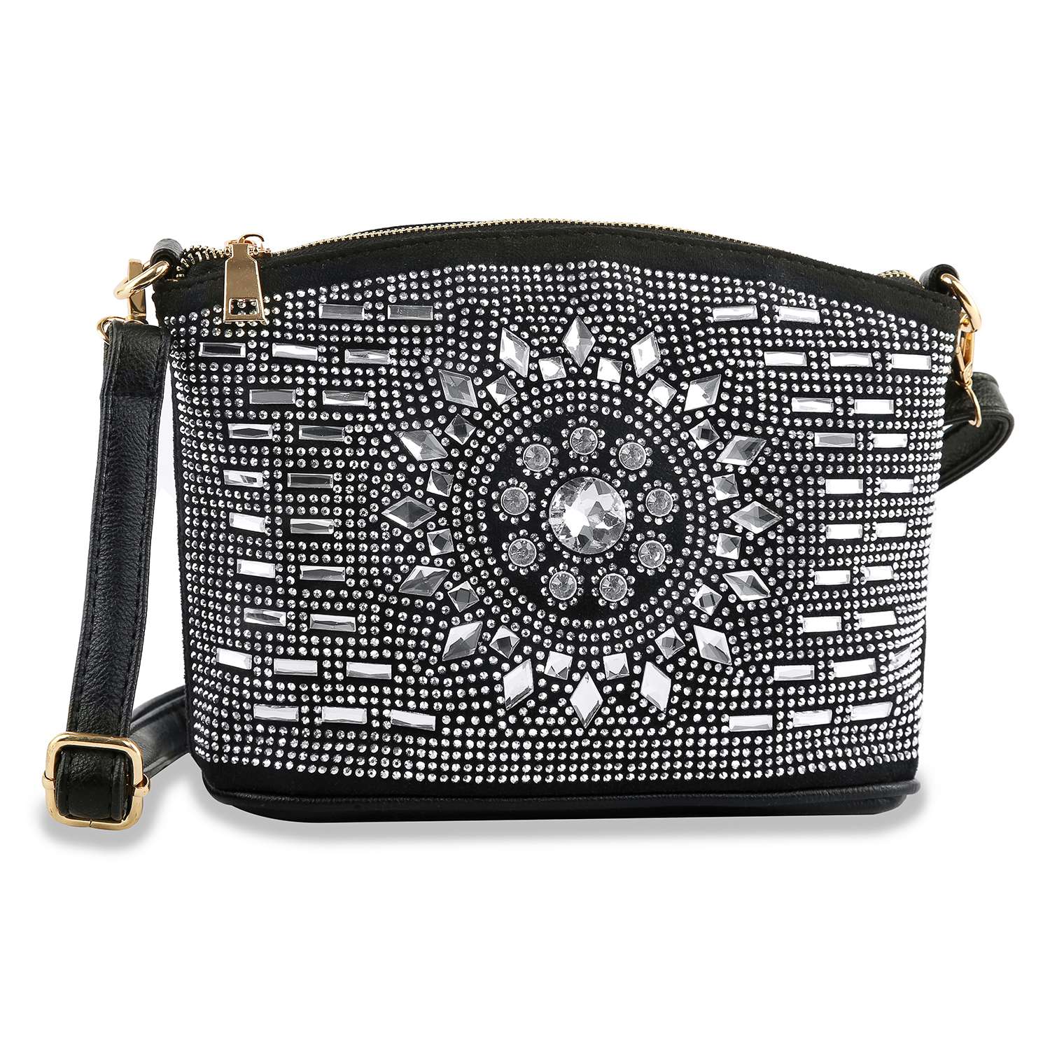 Handbag Express - Wholesale Crossbody Bag - Women's - Rhinestone Covered Unique Crossbody Sling - Black0