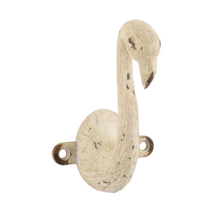 A01082: Antique cream cast iron, flamingo hook, 4 in for wholesale by Silver Tree Home & Holiday