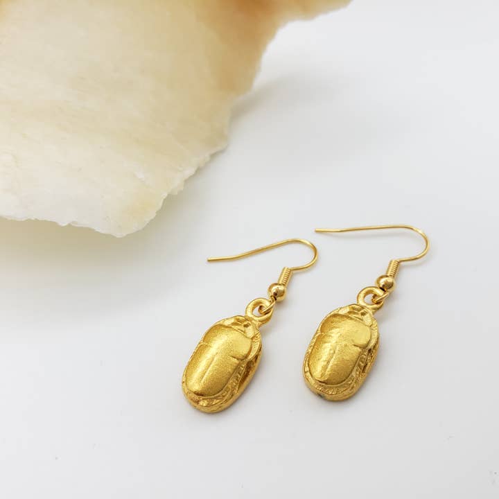 Discoveries, Inc. - Wholesale Dangle Earrings - Egyptian Scarab Earrings - Gold Finish