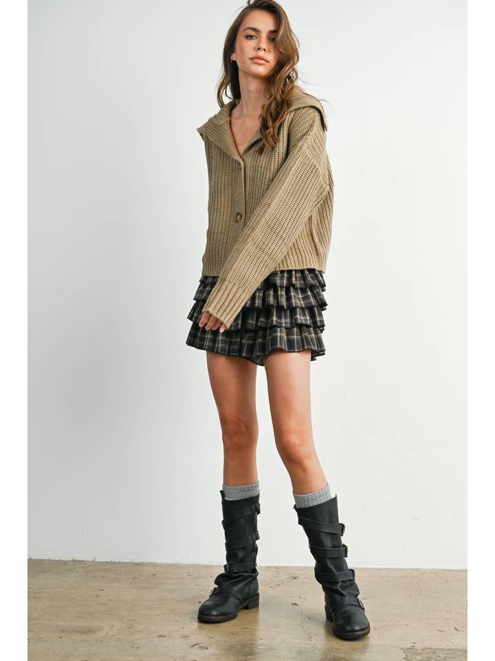 BUTTERMELON - Wholesale Cardigan - Women's - Button-Front Cropped Long Sleeve Top - BMW786922