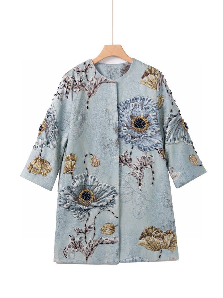 Productseeker - Wholesale Dress - Women's - CT102Y Hand-beaded Floral Windbreaker With Round Neck Charm5