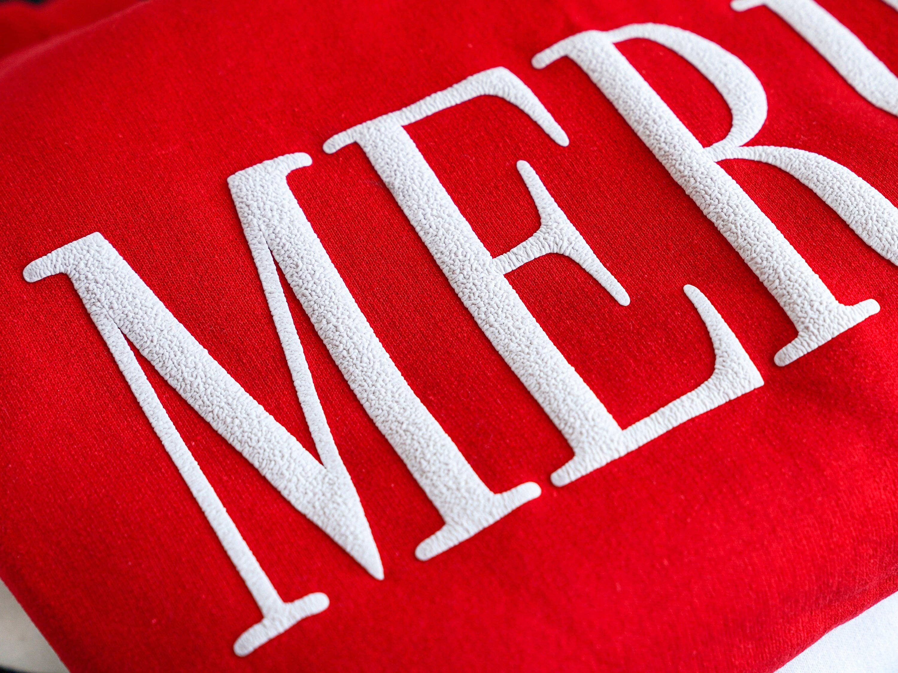 Embossed Red Merry Christmas Crewneck for wholesale on Faire1