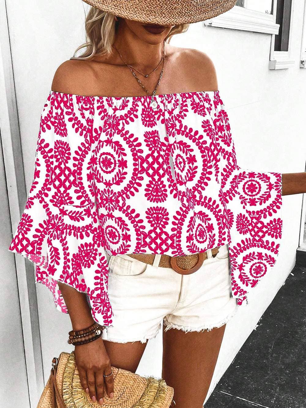 Queen Fashion – wholesale Blouse – Women’s – shoulder blouse with plant print and flare sleeves29