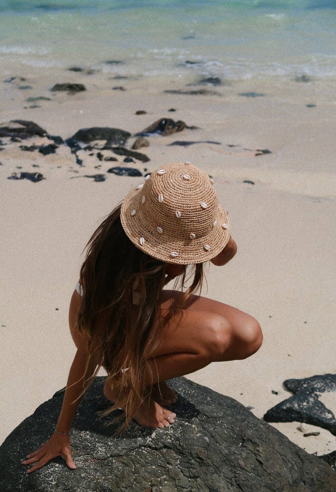Augustine Hat Co. - Wholesale Bucket Hat - Women's - Puka Dot- Cowry Shell Raffia Bucket Hat3