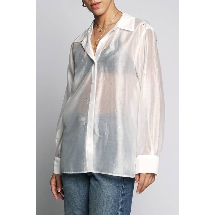 Sans Souci - Wholesale Buttoned-down shirt – Women's - ALL OVER RHINESTONE BUTTON DOWN SHIRT8