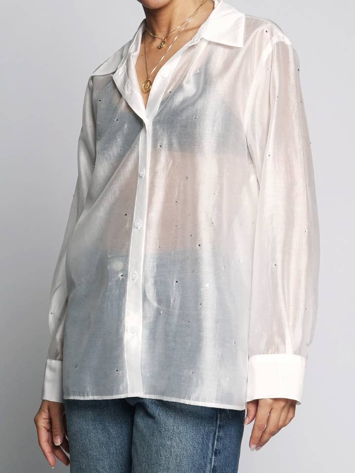 ALL OVER RHINESTONE BUTTON DOWN SHIRT for wholesale by Sans Souci