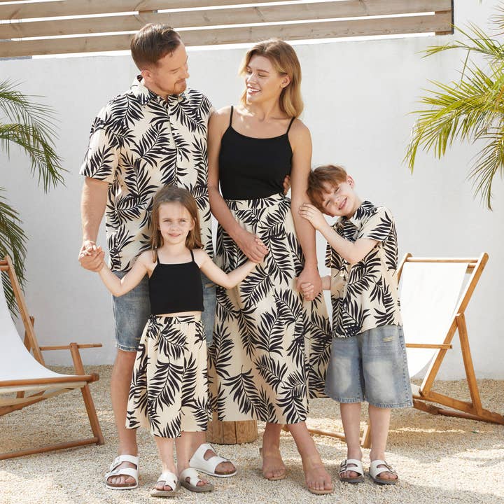 Family Tropical Leaf Print Short-sleeve Shirt or Co-ord Set for wholesale by PatPat Matching