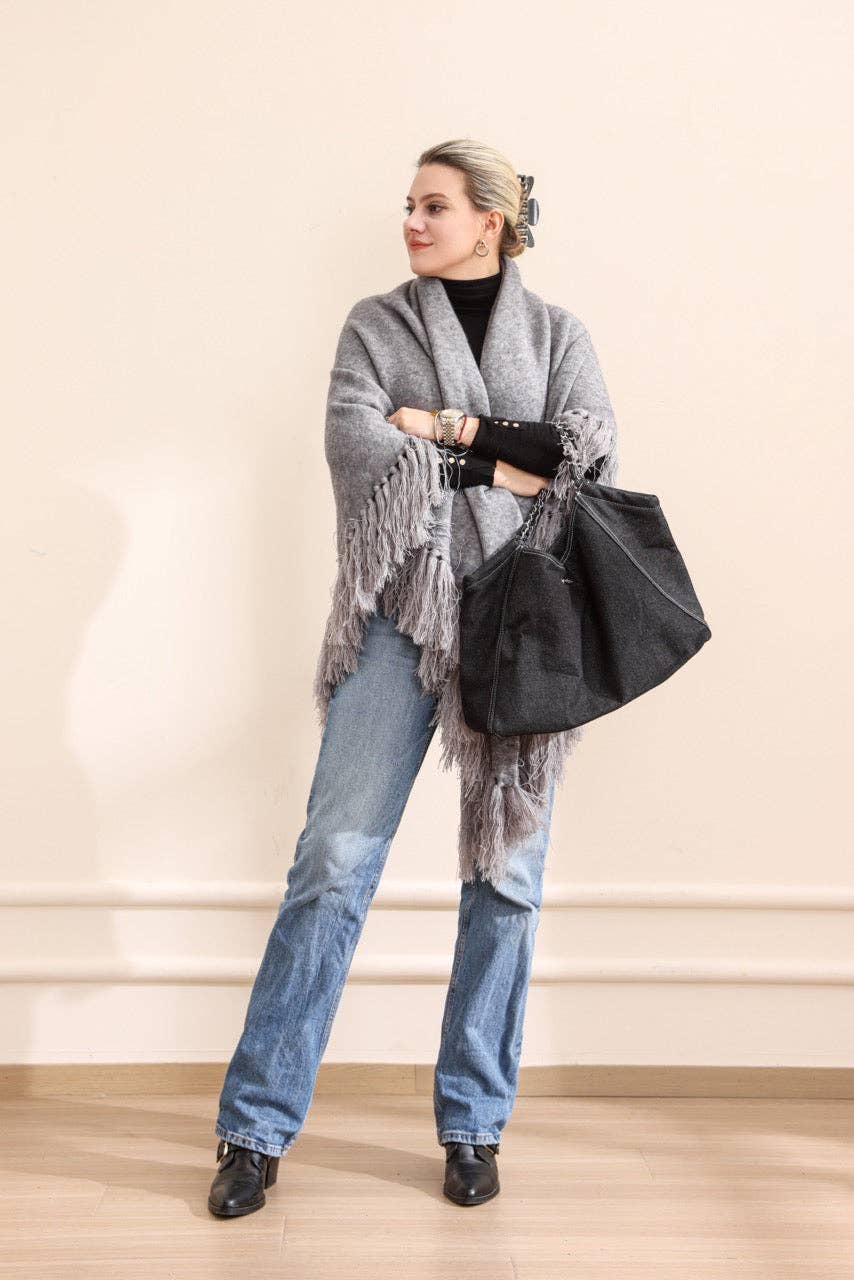 Emilie collection - Venta al por mayor Poncho - Mujer - Poncho gris extragrande7