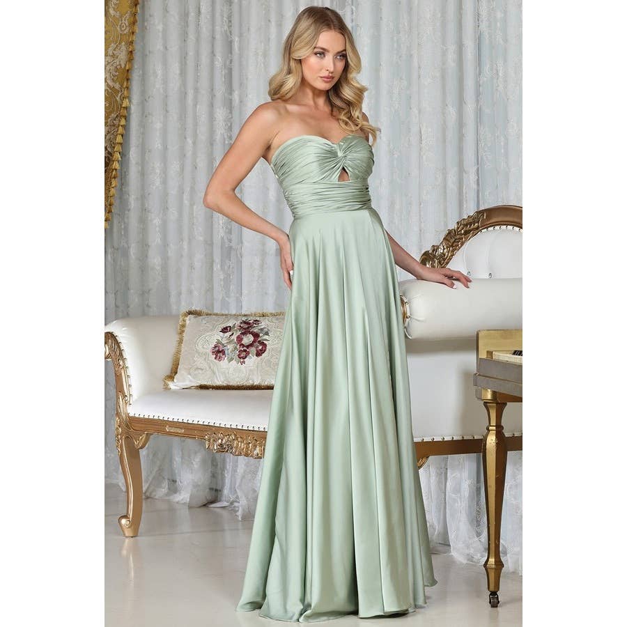 Babyfox Apparel – Vestido - Mulher por atacado – Top sem alças com nó torcido em linha A de cetim para dama de honor4