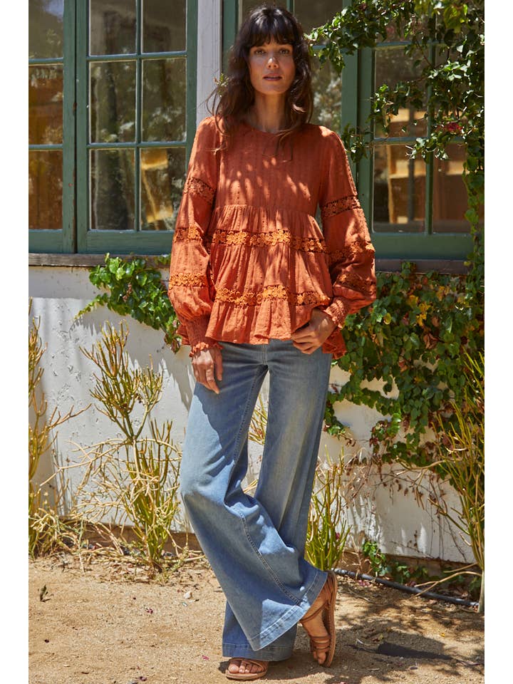 Ruggine L5905 | Tunica Babydoll con lacci in garza di cotone intrecciata in vendita all'ingrosso su Faire
