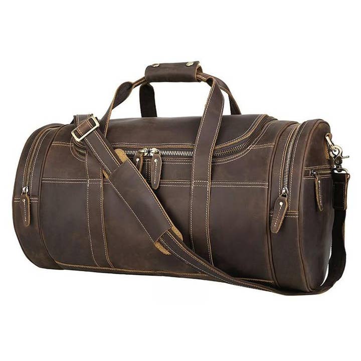 Wainwright Weekender | Round Vintage Leather Weekender för wholesale av Steel Horse Leather