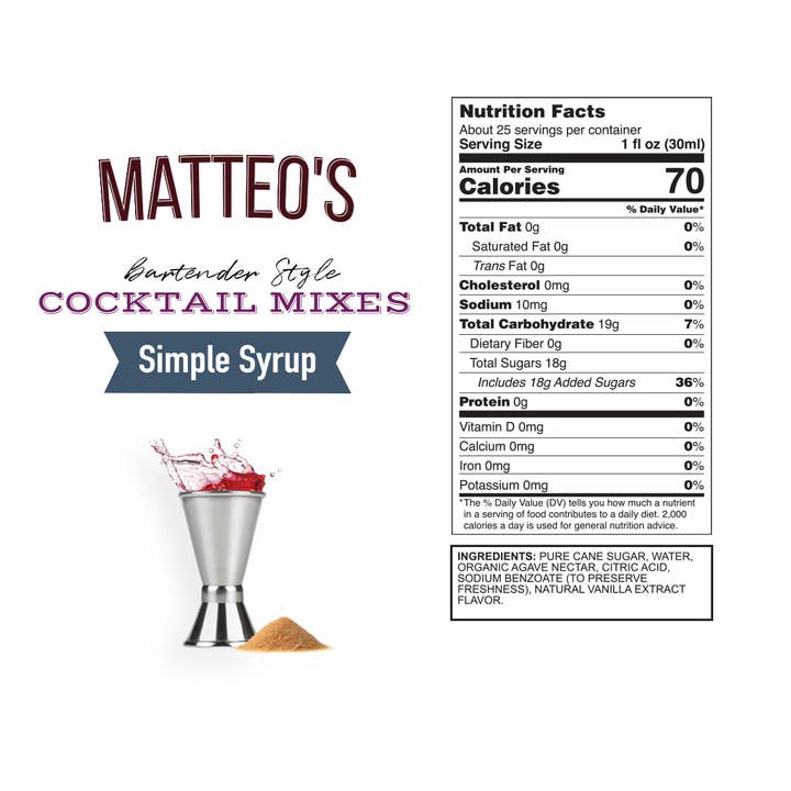 Matteo's - Wholesale Cocktail Mix/Syrup - Matteo's Cocktail Mixes - Simple Syrup - Delicious Cocktail Mixers, Premium Bartender Style Cocktails2