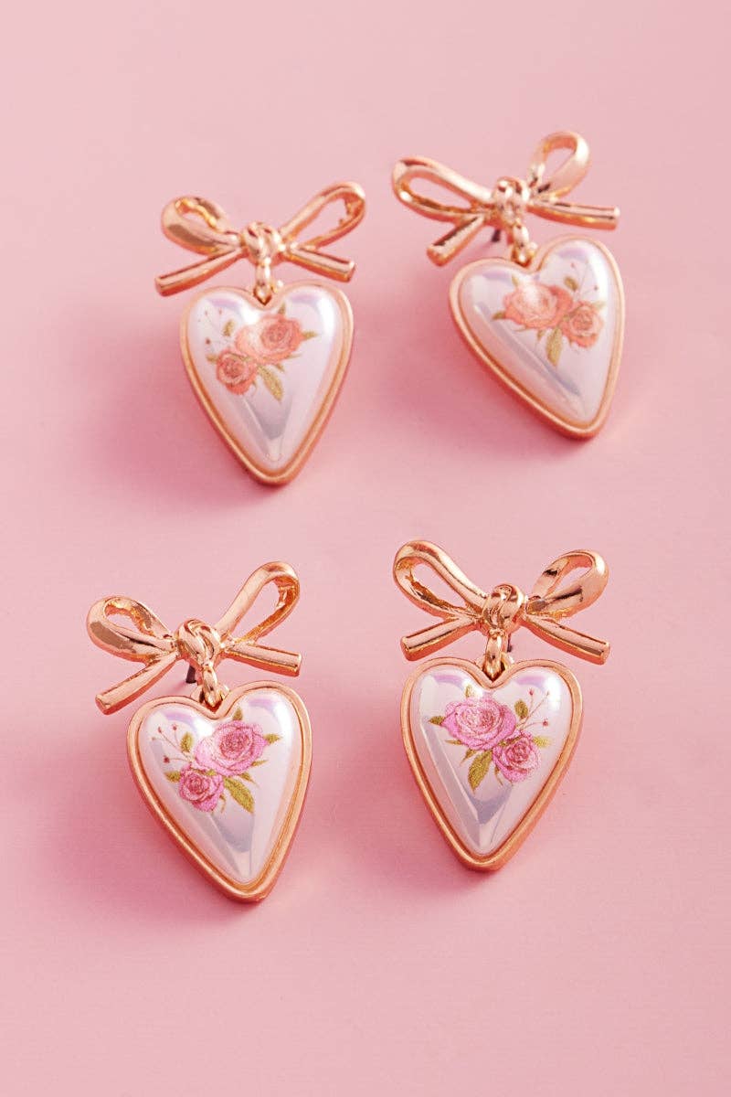 Designature New York - Wholesale Dangle Earrings - Valentines Heart Pearl Flower Print Post Earrings1