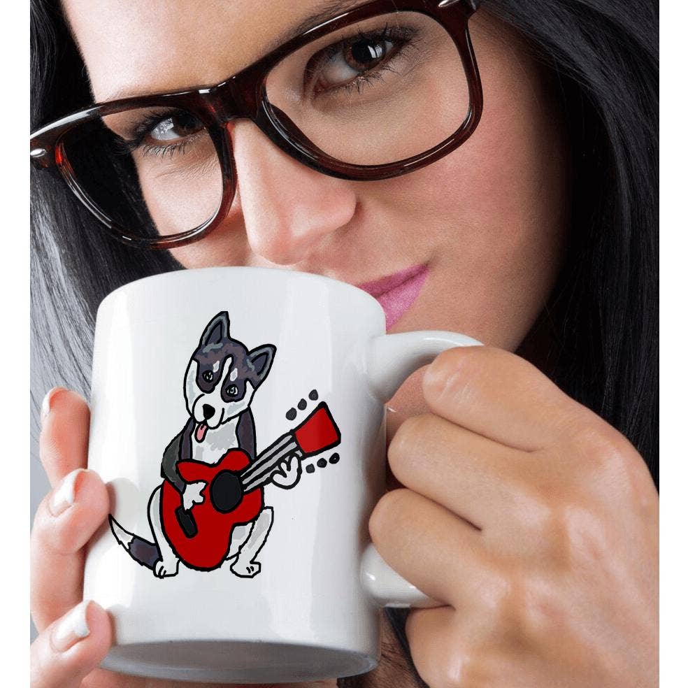 3dRose - Wholesale Koffiemok - 3dRose, Grappige Schattige Grijze Siberische Husky die Gitaar Speelt, Mok9
