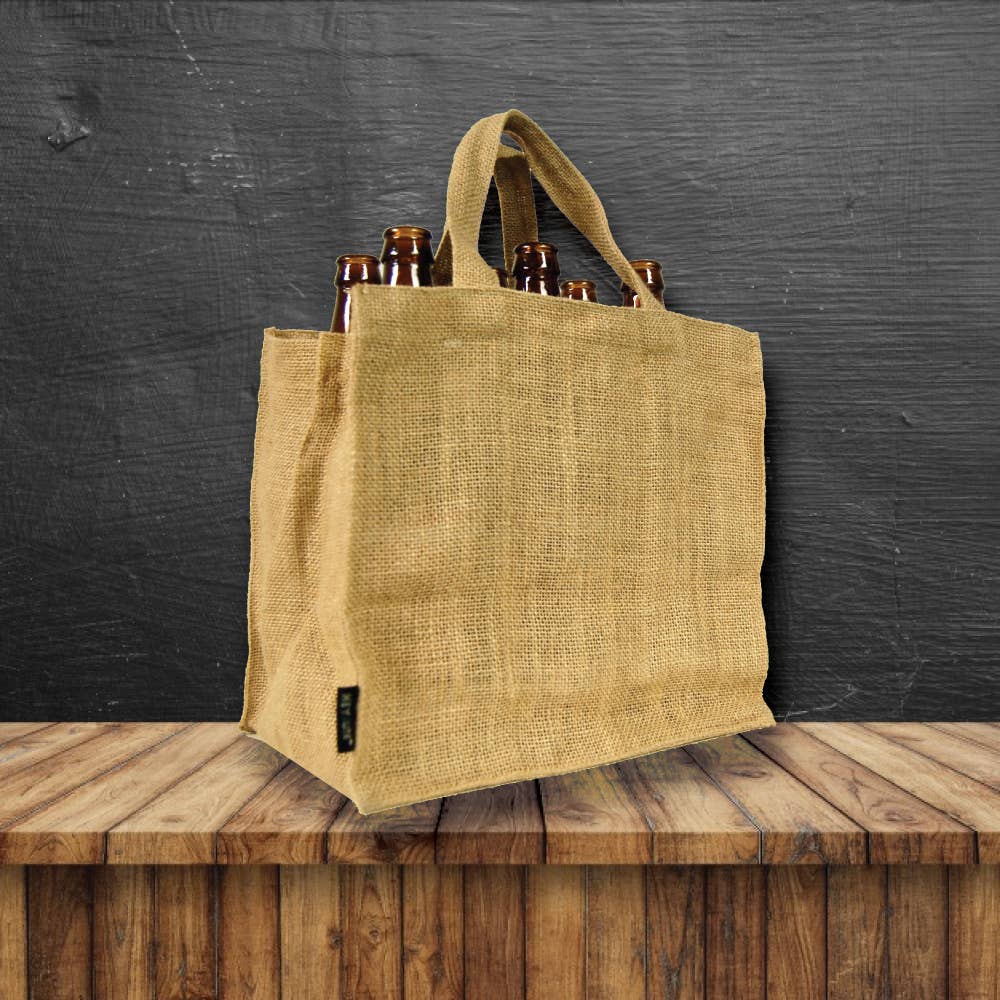 HeyJute - Wholesale Beer/wine caddy - 6-Bottle Carrier - Natural (King Can Draft Beer)