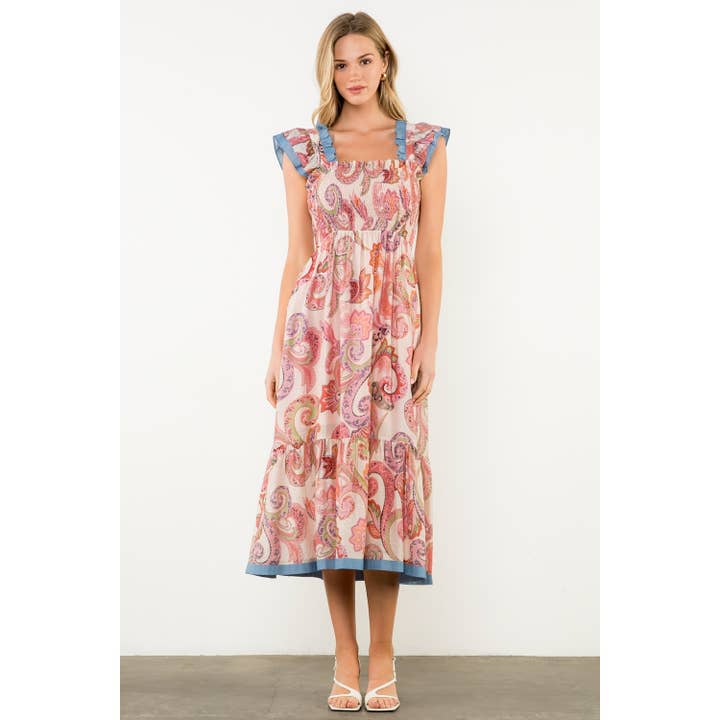 Abito lungo con maniche a farfalla arricciate e stampa paisley per la vendita all'ingrosso da parte di THML