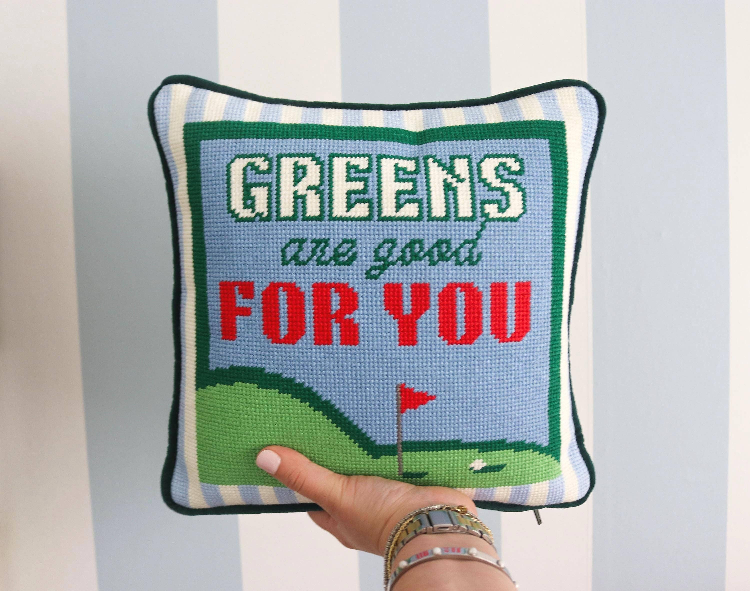 Southern Decorative – wholesale Throw/decorative pillow – Greens are Good for You Golf Needlepoint Pillow