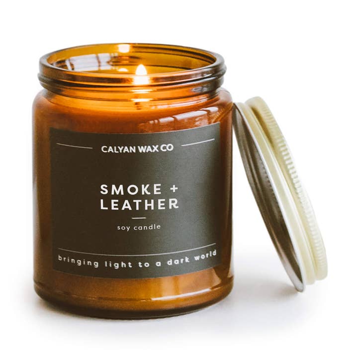 Smoke + Leather - Amber Jar Soy Candle for wholesale by Calyan Wax Co.