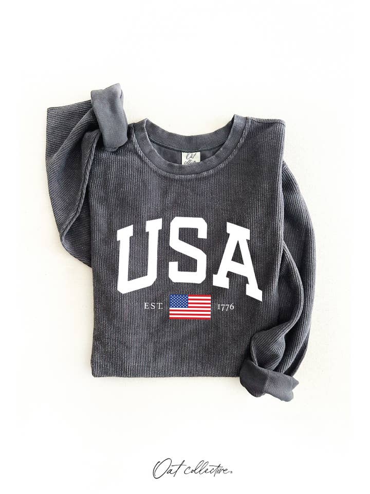 OAT COLLECTIVE - Wholesale Graphic Sweatshirt - Women's - USA EST.1776 Thermal Vintage Pullover2