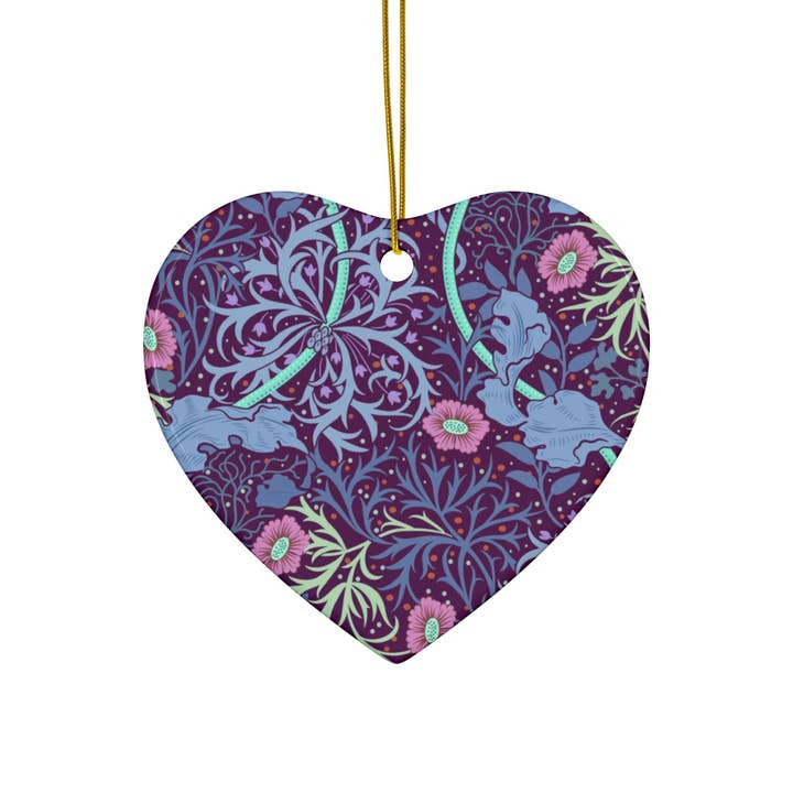 Ornamenti natalizi in ceramica ispirati a William Morris - Collezione Seaweed (Fiore Rosa) - Stampa su entrambi i lati: 1 pz, 3 pz, 5 pz, 10 pz per la vendita all'ingrosso da parte di Willy Morris Home Emporium