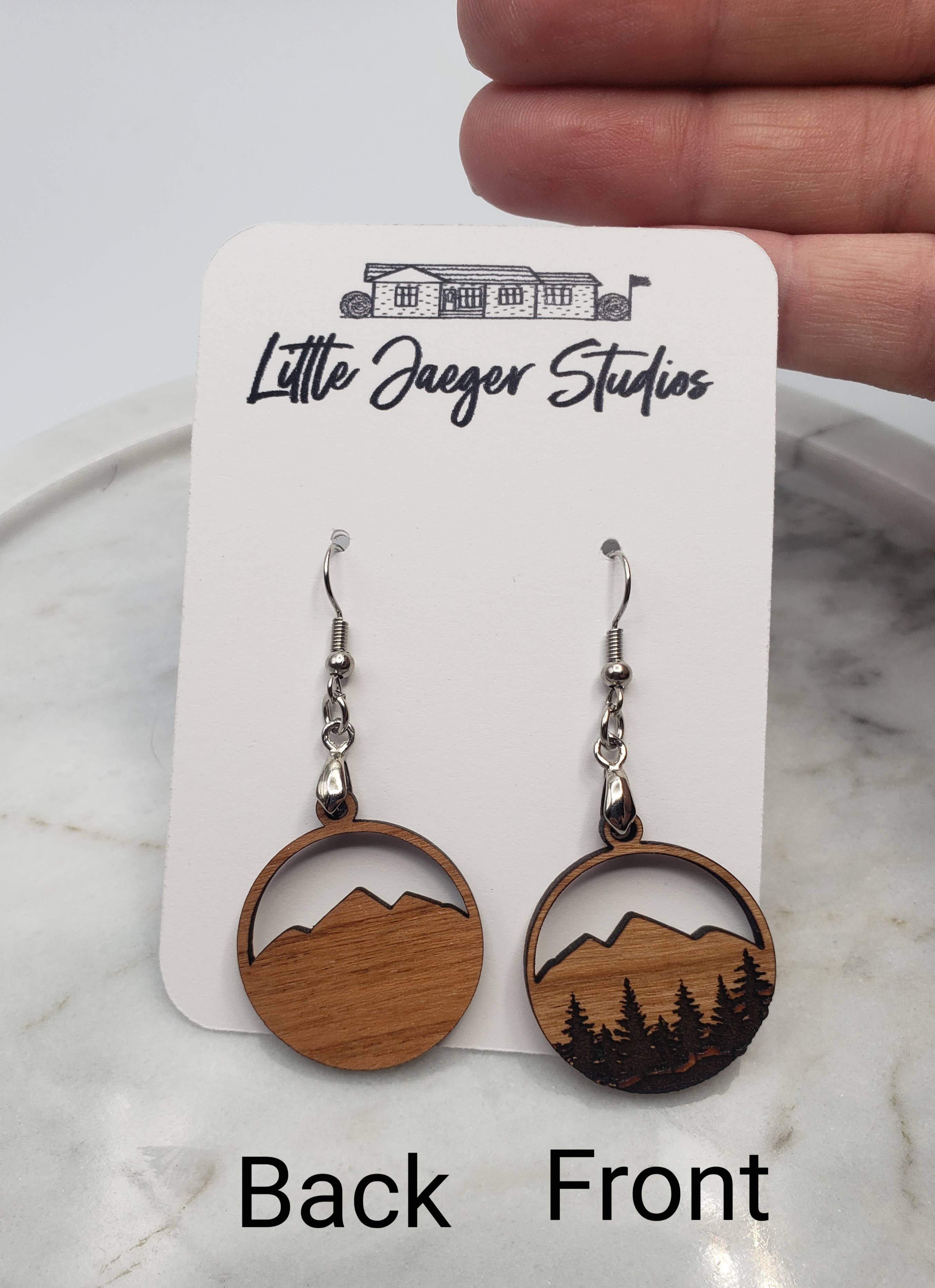 Little Jaeger Studios - Wholesale Dangle Earrings - Handmade Wooden Engraved Rustic Mountain Earrings3