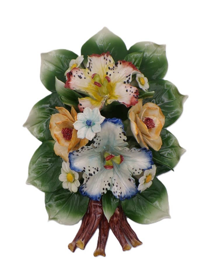 AF09/2 - Ramo de papoilas e flores em porcelana M. Na Itália por atacado de LUEM ART ceramiche e porcellane di Capodimonte Made In Italy