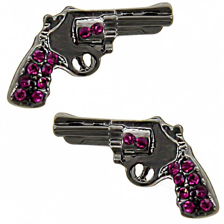 FR3012 Pistola Ocidental Hematite_Fúcsia Brincos de Pressão por atacado de 0011 PREMIERE