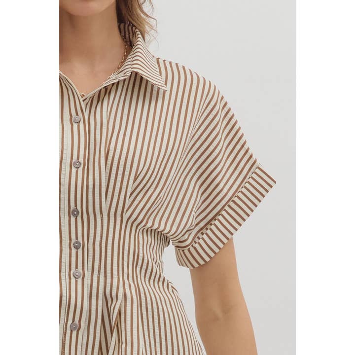 STYLE USA - Wholesale Tunic - Women's - Stripe collar button front pleated top12