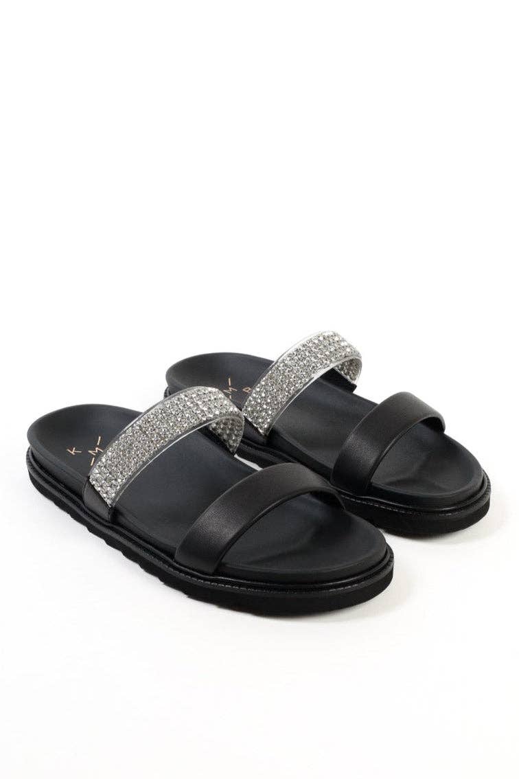 KMB Shoes - Vente Sandales – femme - JULS BLACK – Sandales à deux brides avec décoration en strass2
