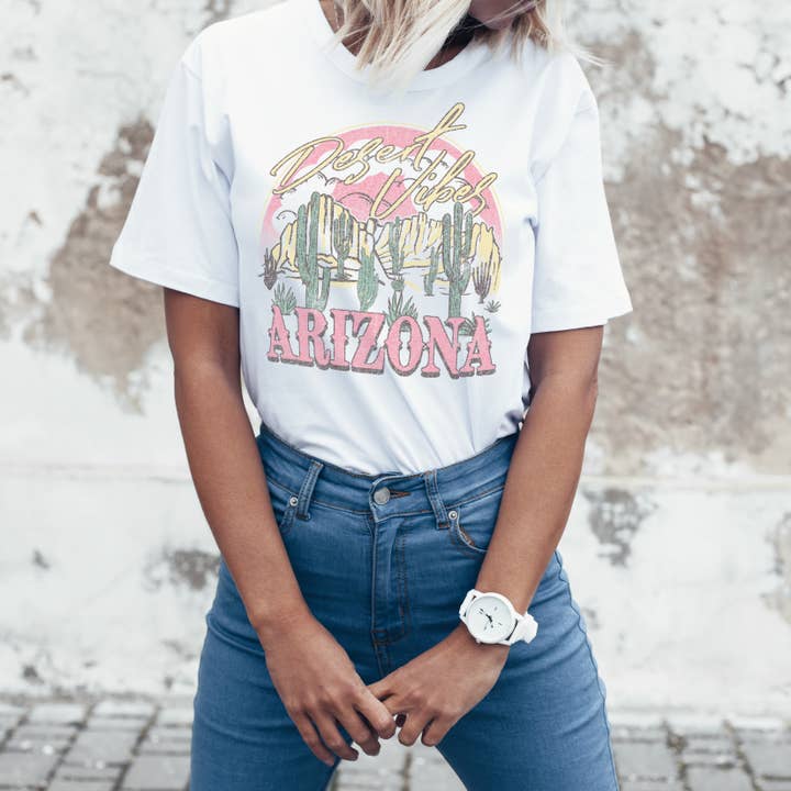 Desert Vibes Arizona Cactus Sun Mountain View T-Shirt for wholesale by Achitopia