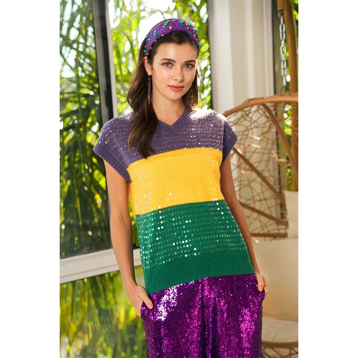 Sequin Mardi Gras Sweater Vest for wholesale by IVE