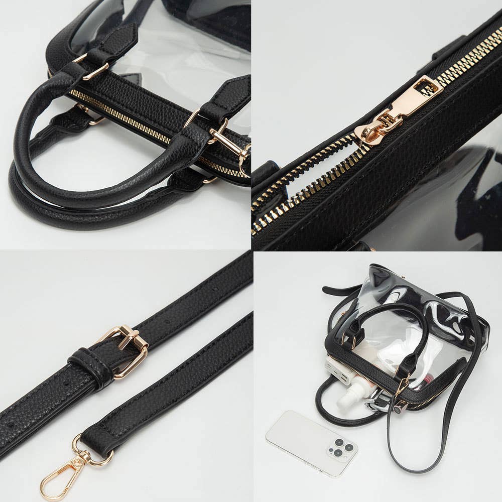 Sensibling Corp. - Vente Sac à main avec poignée sur le dessus – femme - Sac à main structuré transparent avec garniture en similicuir / Sac bandoulière15