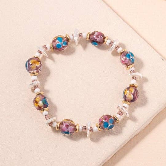 StarryNYC - Wholesale Beaded Bracelet - Murano Glass Beads & Pearl Linked Stretch Bracelet