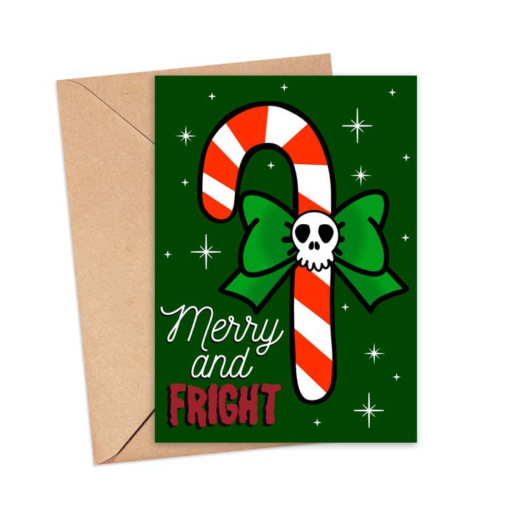 Merry and Fright Spooky Candy Cane Christmas Greeting Card for wholesale by Printy Vibes