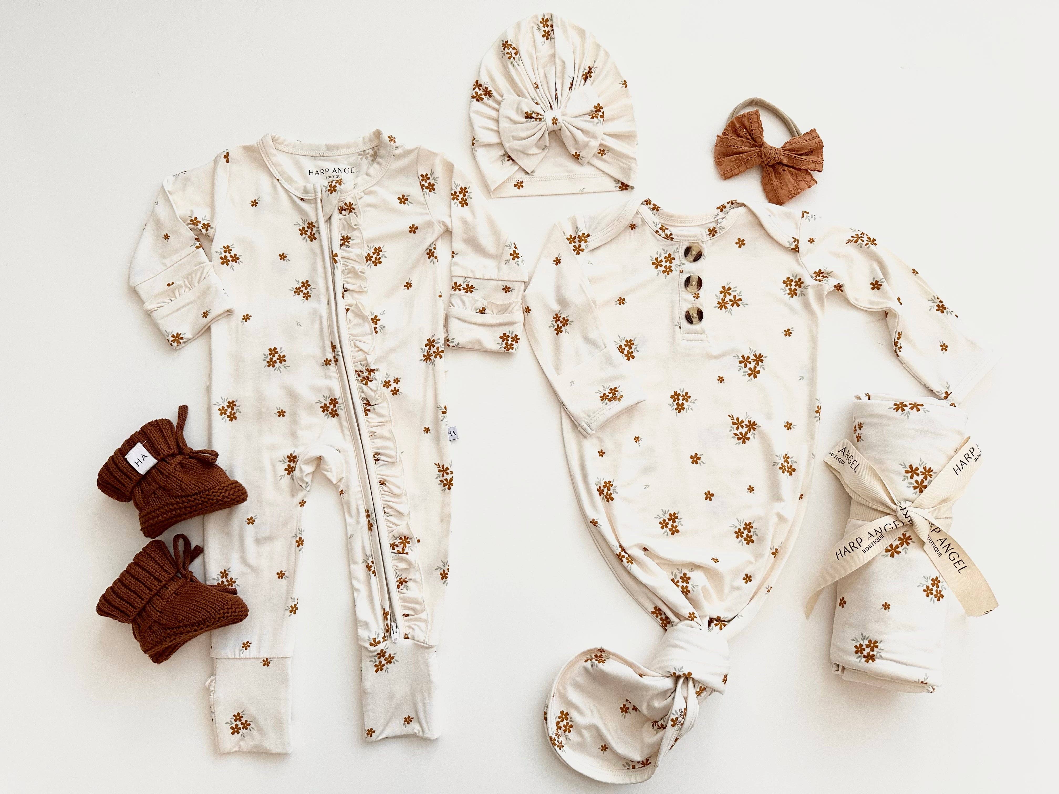 Harp Angel Boutique – wholesale Byxdress - Baby – Ruffle heldräkt med dragkedja i Caramel Bloom4