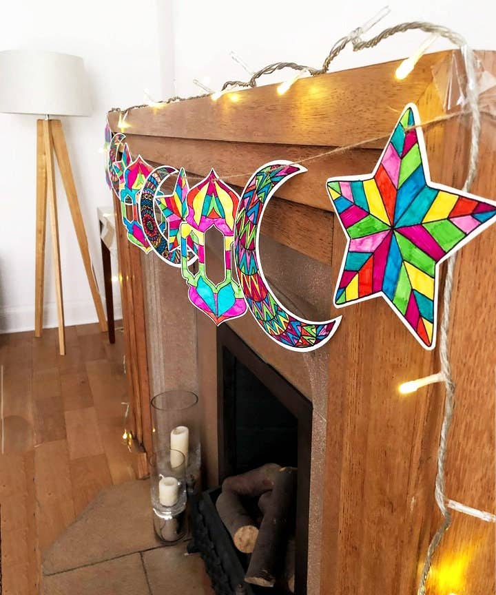 Islamic Moments - Wholesale DIY Craft Kit - DIY Colour My Bunting Kit, Eid Ramadan Bunting Decorations - CMB 012