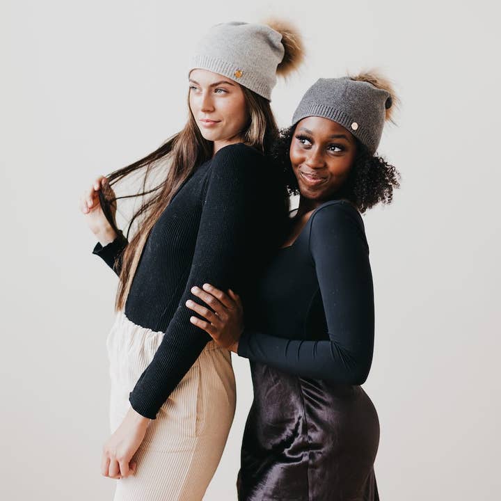Pretty Simple - Wholesale Beanie - Women's - Fine Knit Angora Fur Pom Slouchy BeanieÂ