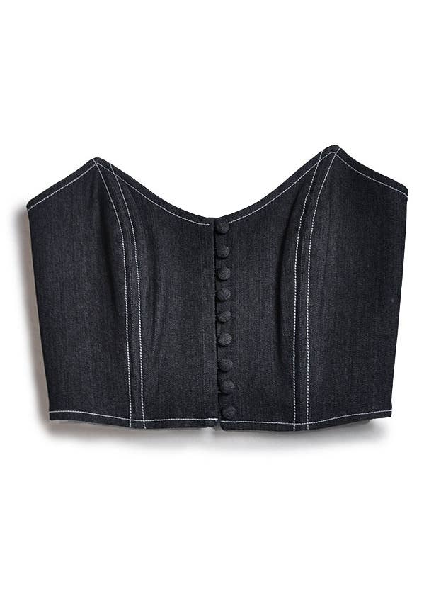 Roxo zwarte stretch denim corset voor wholesale door Vanibé