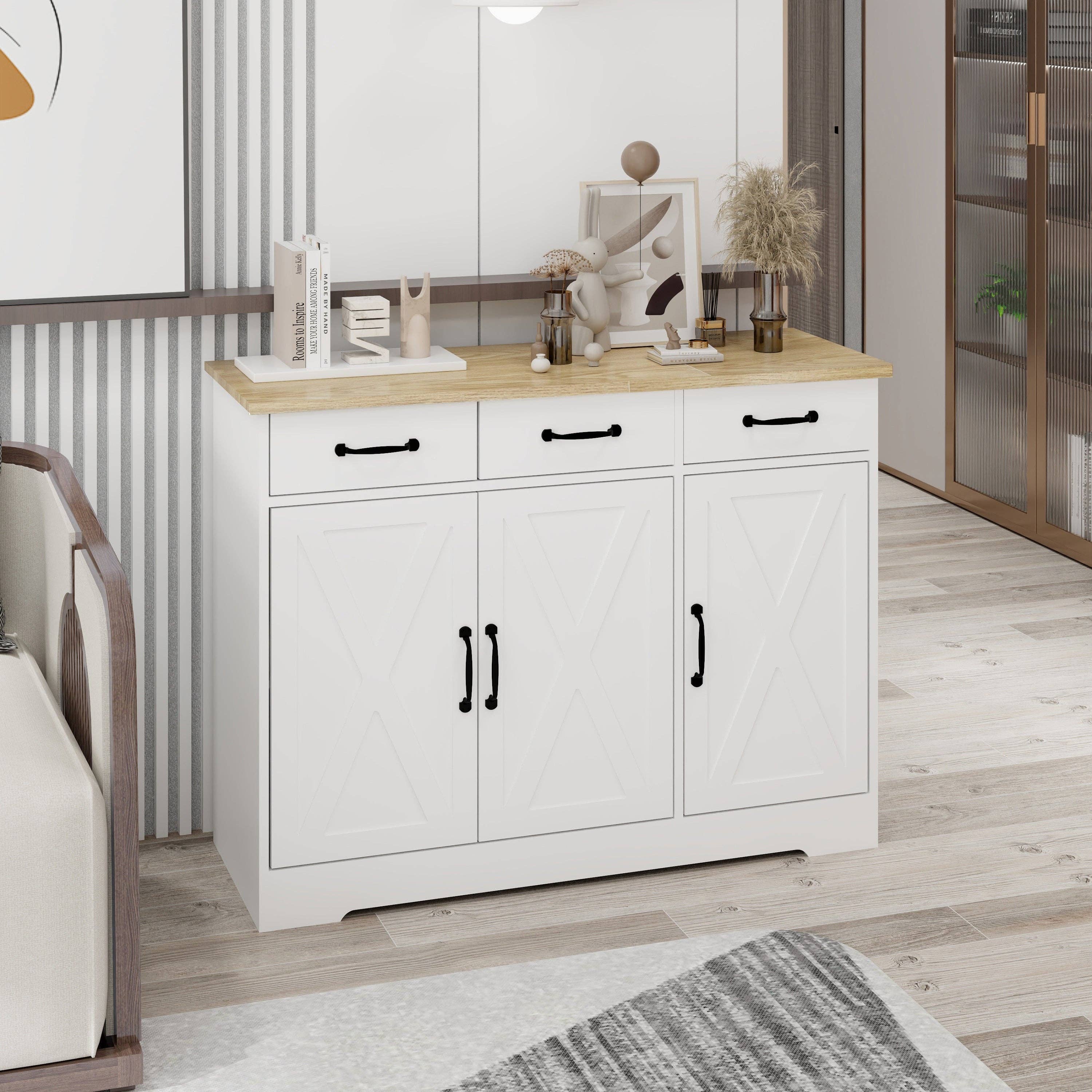 39F Inc. - Wholesale Cabinet - Farmhouse Buffet Cabinet with 3 Drawers & 3 Doors – White4