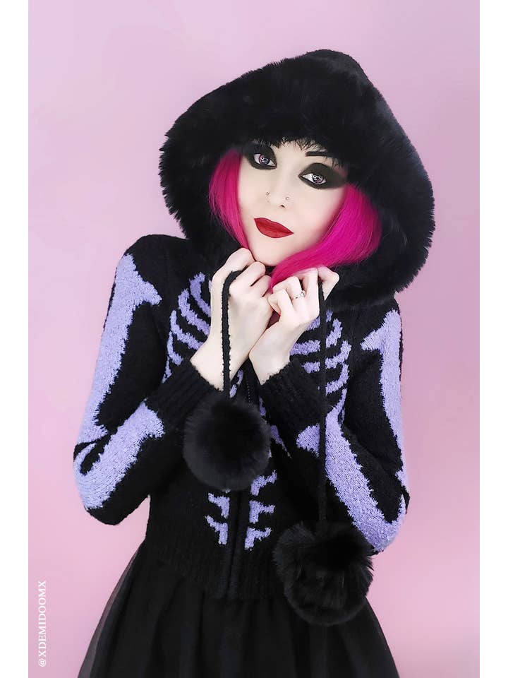 vampirefreaks - Vendita all'ingrosso Maglione tricot - Donna - Maglione Ribcage Skeleton viola2