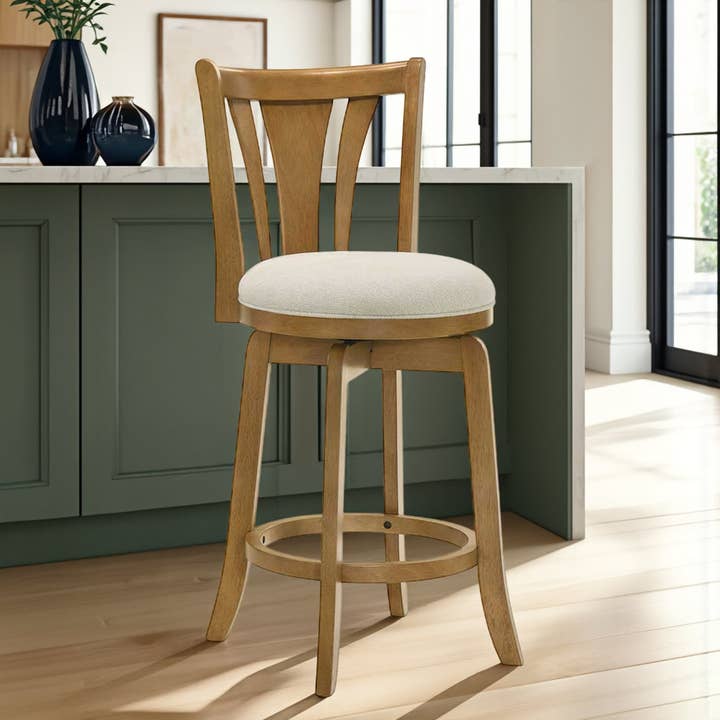 Elle Modern Upholstered Wood Swivel Barstool for wholesale by Armen Living