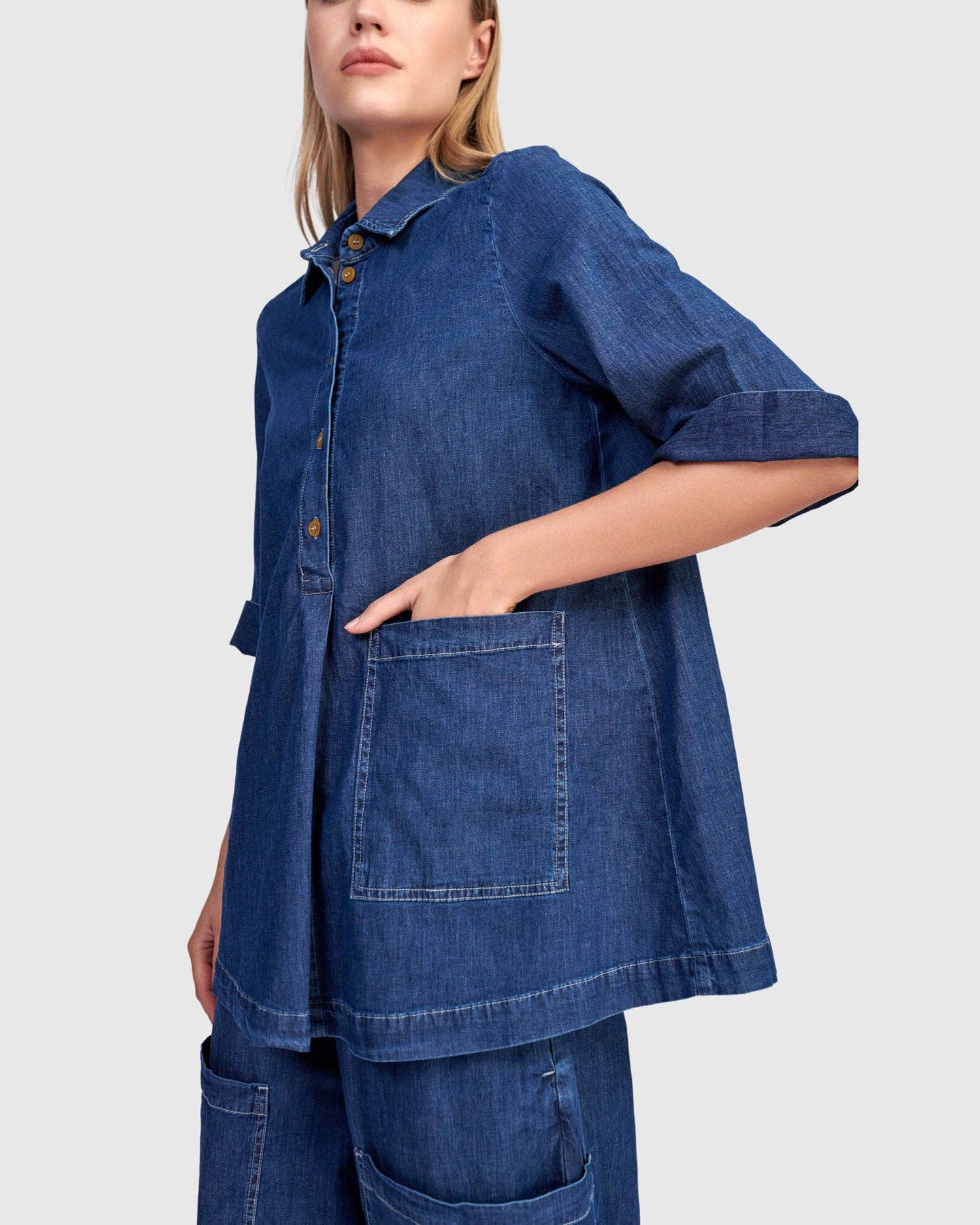 Myles Popover Shirt, Denim for wholesale on Faire8