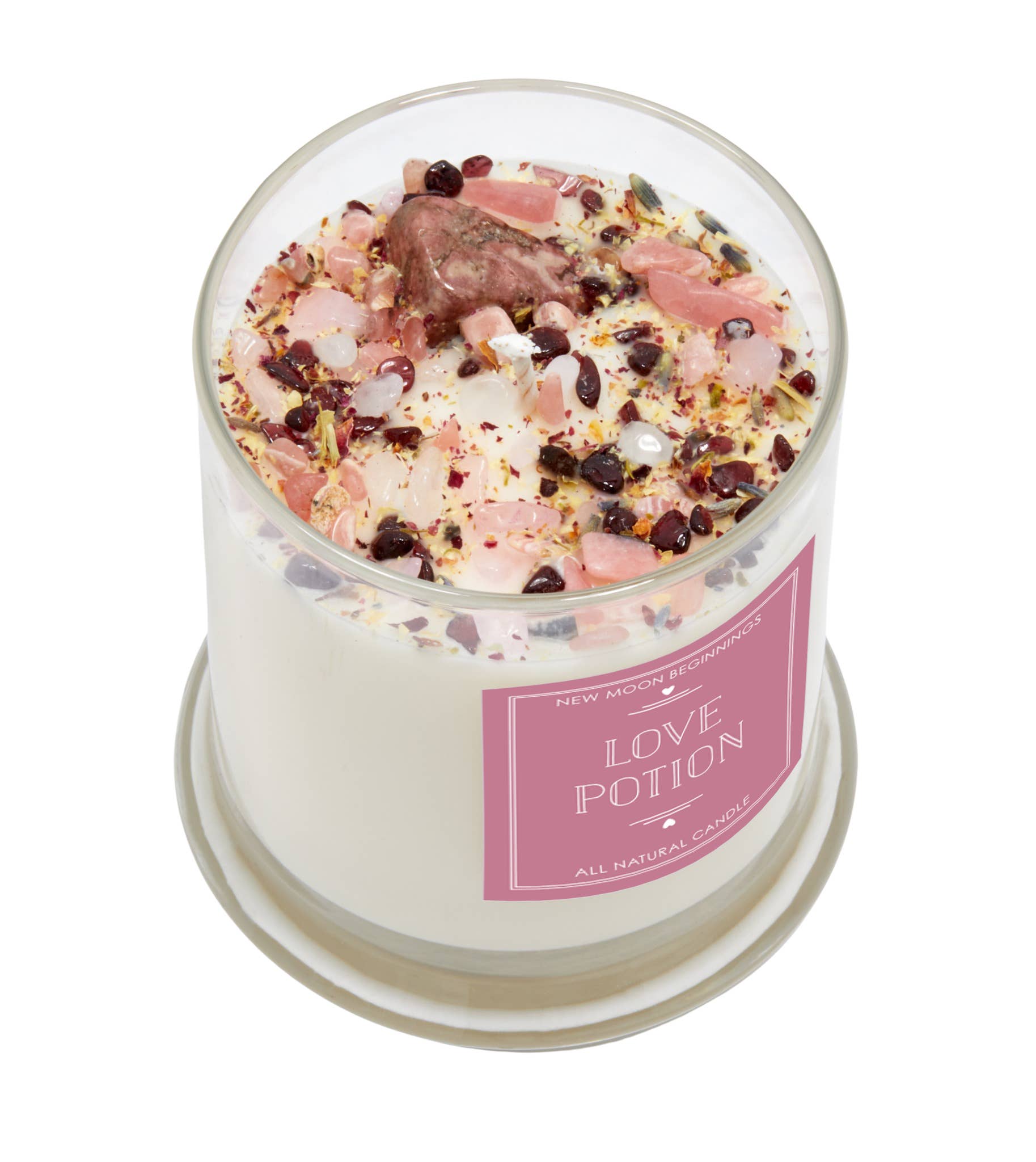 New Moon Beginnings - Wholesale Jar/Filled Candle - Love Potion Candle 12oz Valentine's Day Crystal Candles
